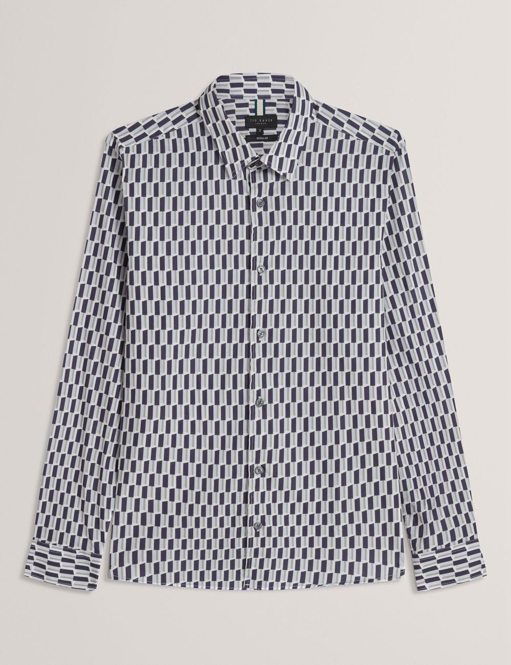 Chemises Ted Baker PEARSO - Geometric Stripe Long Sleeve Cotton Homme Bleu Marine | Paris  62958-FZMK