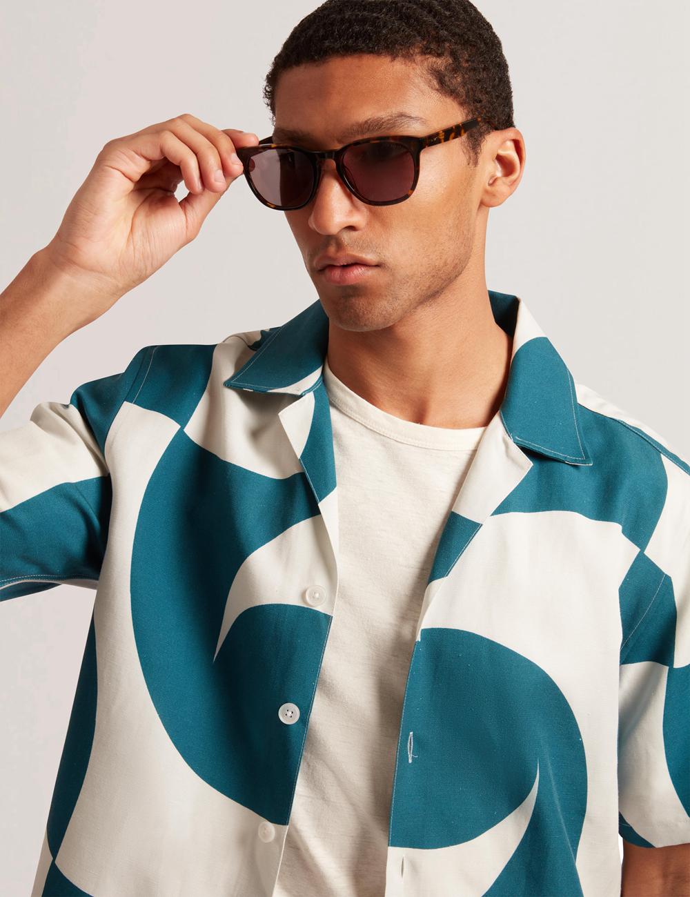 Chemises Ted Baker ROLDAN - Short Sleeve Oversized Swirl Print Homme Turquoise | Paris  43761-STKP