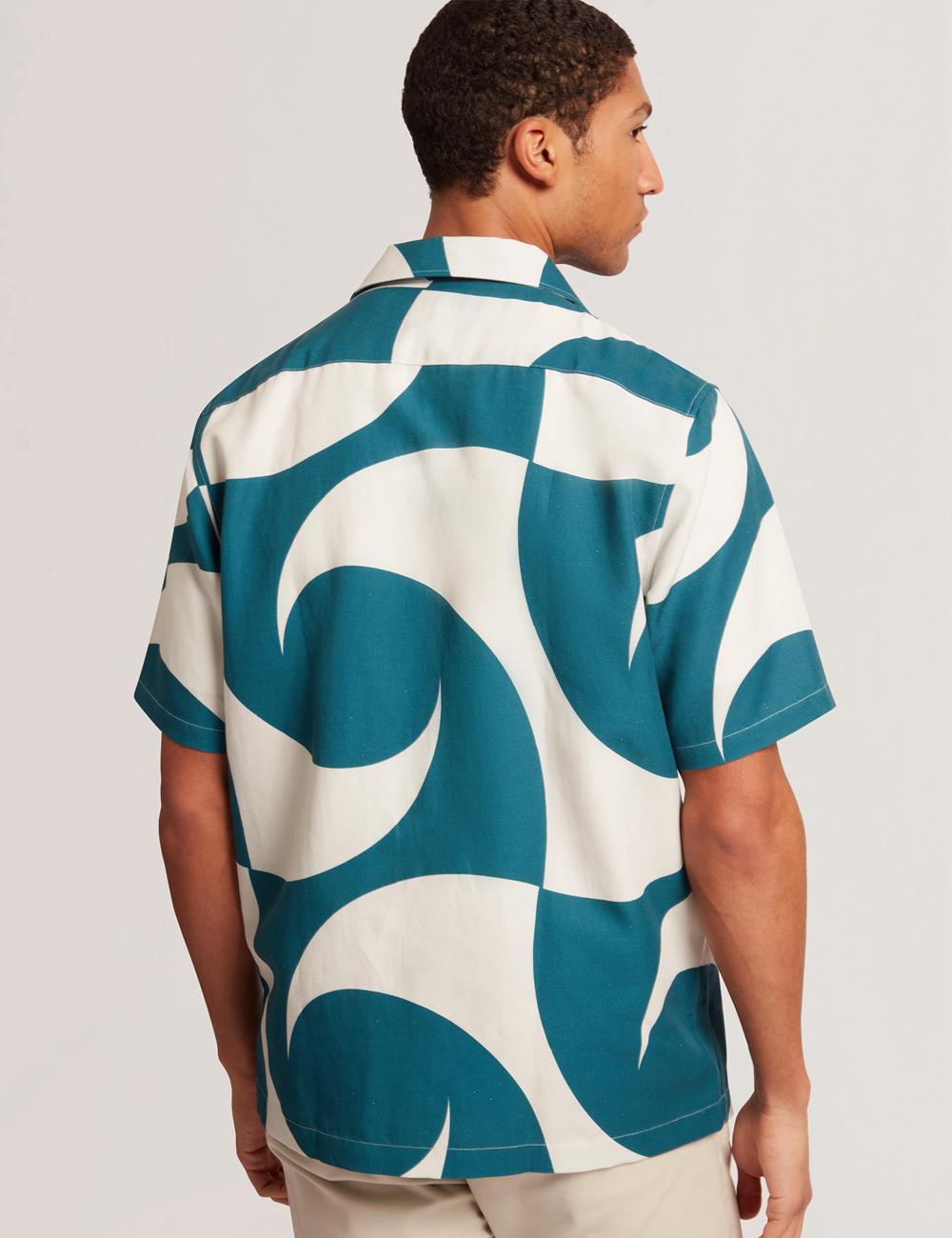 Chemises Ted Baker ROLDAN - Short Sleeve Oversized Swirl Print Homme Turquoise | Paris  43761-STKP
