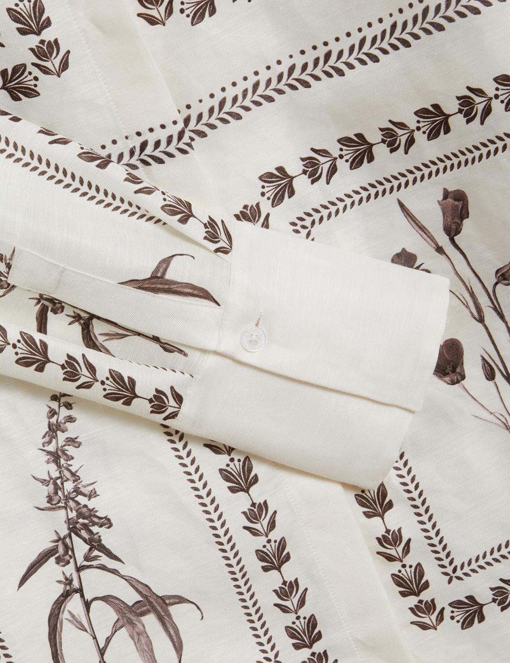 Chemises Ted Baker SIMCOA - Panel Print Silk Linen Longline Femme Ivory | Paris  97612-FJIT
