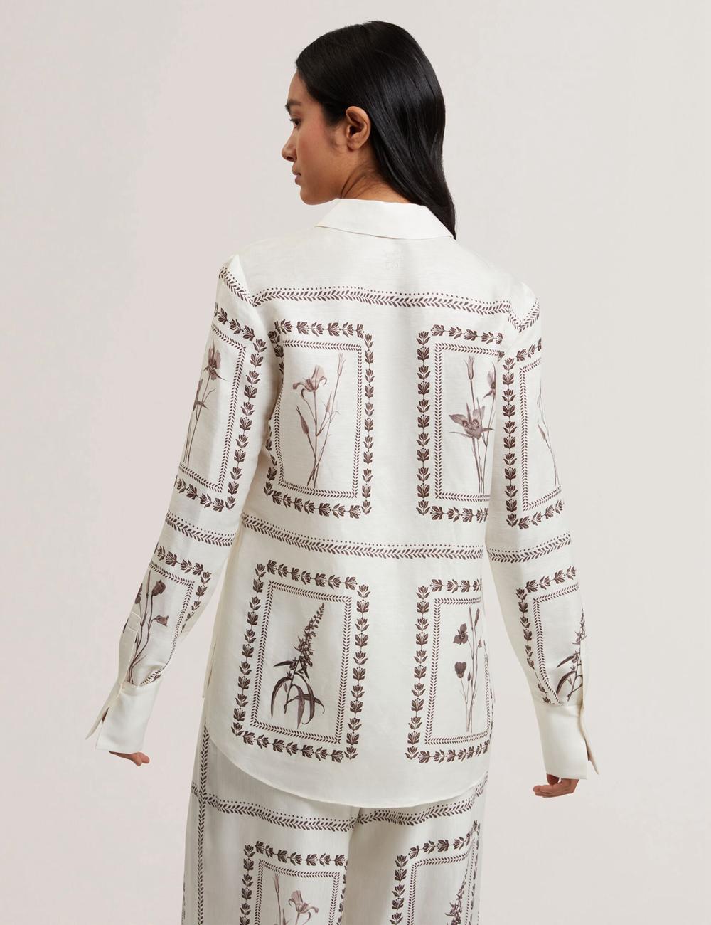 Chemises Ted Baker SIMCOA - Panel Print Silk Linen Longline Femme Ivory | Paris  97612-FJIT