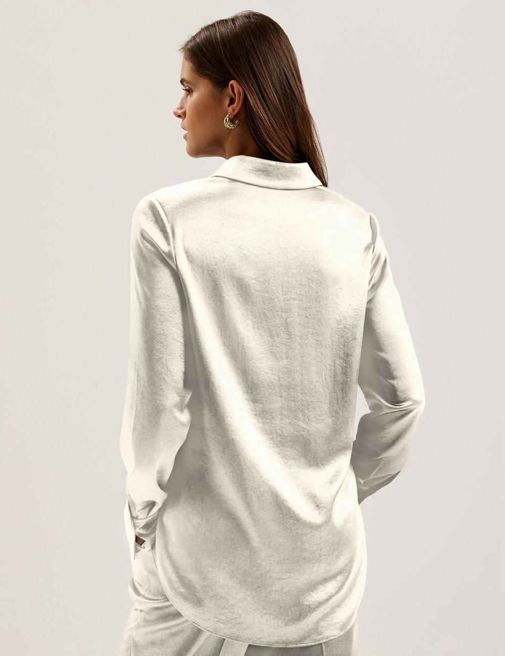 Chemises Ted Baker SONORA - Satin Longline Covered Placket Femme Ivory | Paris  86237-JLZF