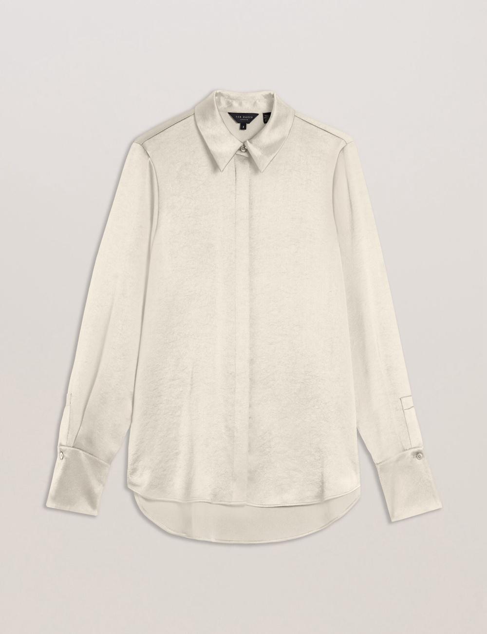 Chemises Ted Baker SONORA - Satin Longline Covered Placket Femme Ivory | Paris  86237-JLZF