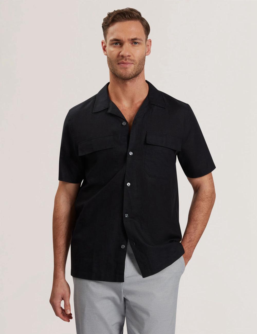 Chemises Ted Baker WHETHER - Short Sleeve Regular Fit Double Pocket Homme Noir | Paris  50719-IXAJ