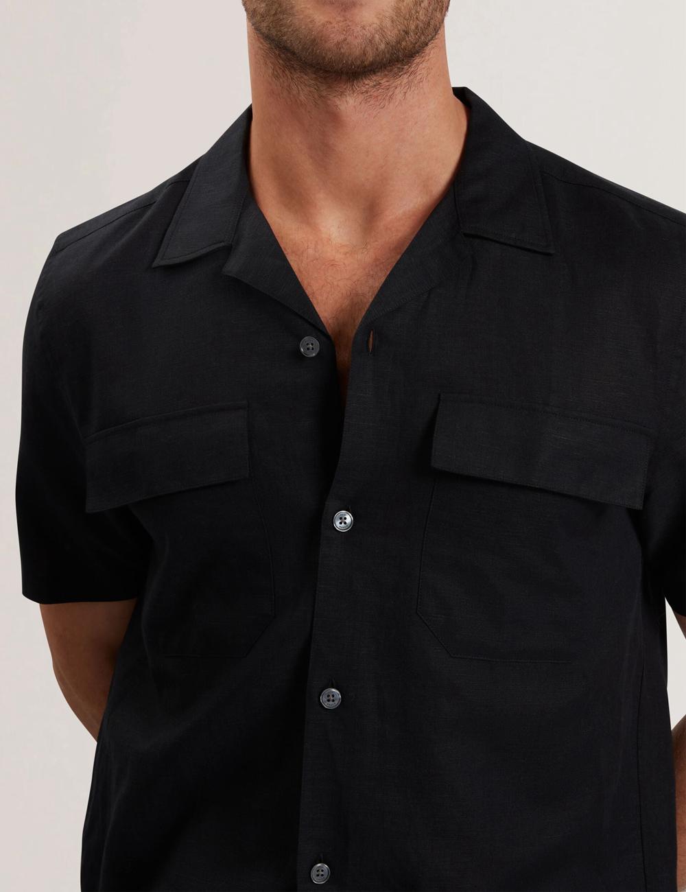 Chemises Ted Baker WHETHER - Short Sleeve Regular Fit Double Pocket Homme Noir | Paris  50719-IXAJ