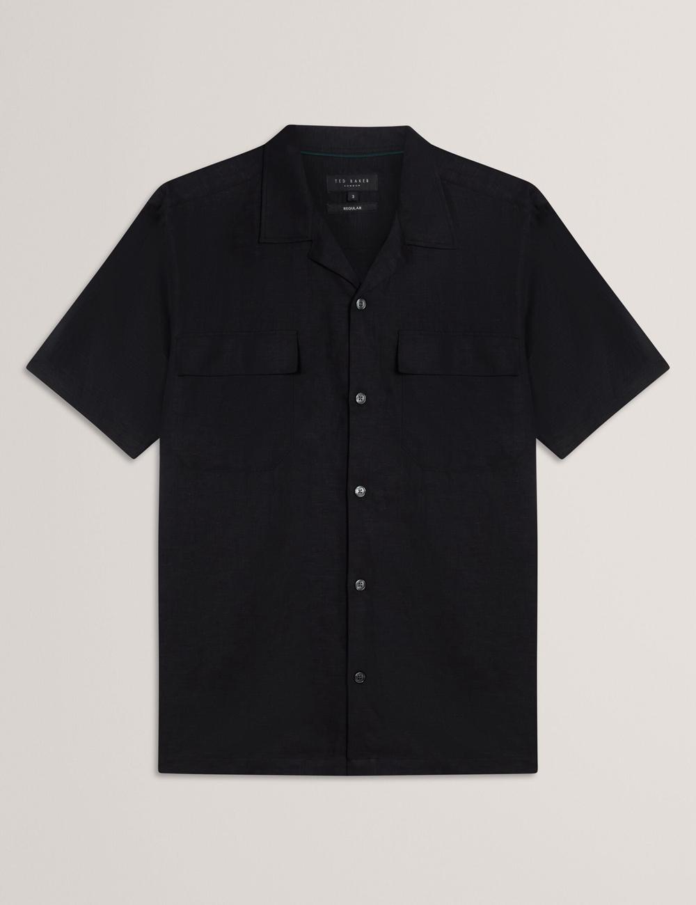 Chemises Ted Baker WHETHER - Short Sleeve Regular Fit Double Pocket Homme Noir | Paris  50719-IXAJ