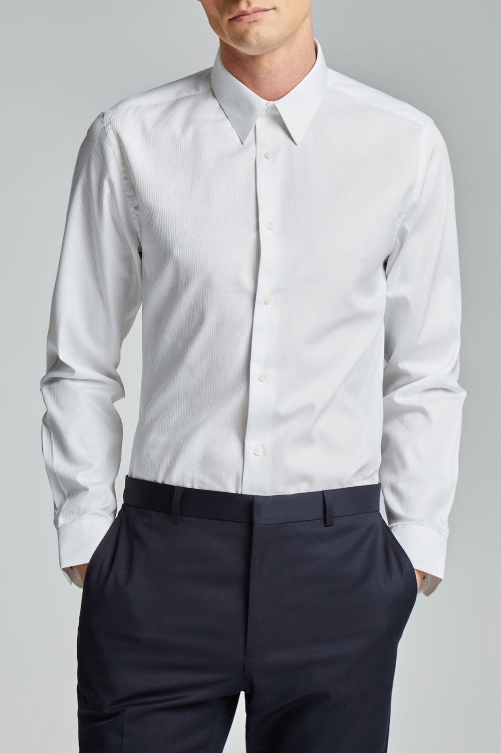 Chemises Ted Baker WHITE SATIN STRIPE - Textured Stripe Slim Fit Homme Blanche | Paris  83241-TYEX