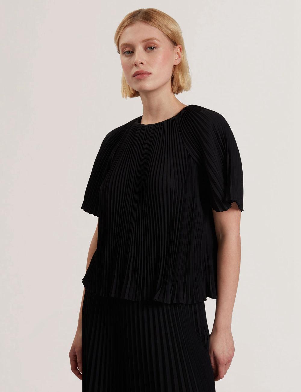 Chemisier Ted Baker AGARA - Pleated Short Sleeve Woven Femme Noir | Paris  16724-RZJC
