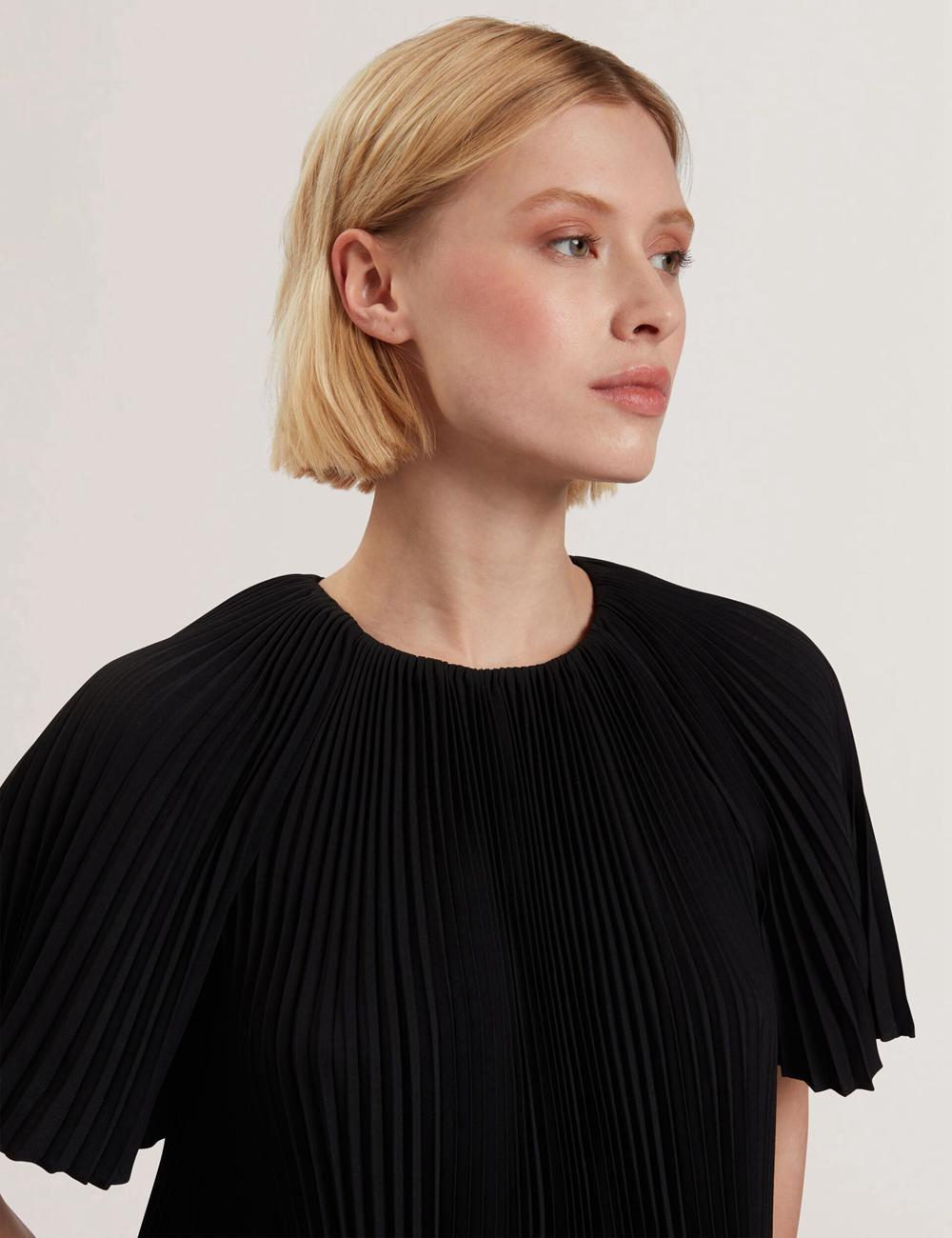 Chemisier Ted Baker AGARA - Pleated Short Sleeve Woven Femme Noir | Paris  16724-RZJC