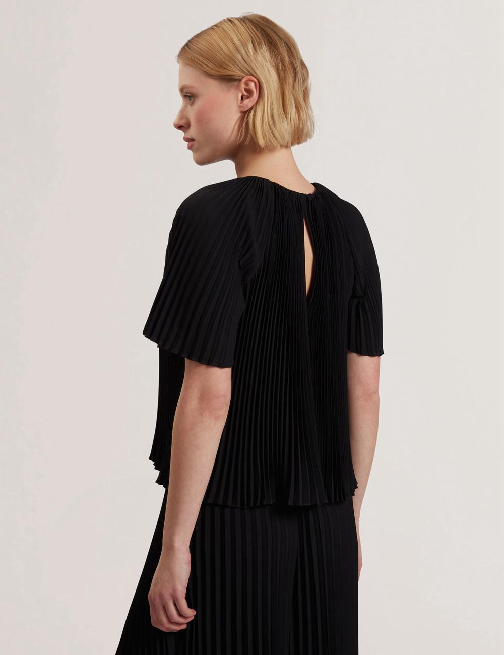Chemisier Ted Baker AGARA - Pleated Short Sleeve Woven Femme Noir | Paris  16724-RZJC