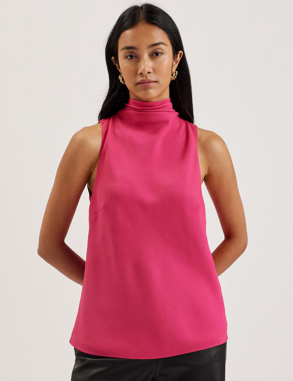 Chemisier Ted Baker ANINI - Textured High Neck Sleeveless Top Femme Fushia | Paris  85714-FPYH