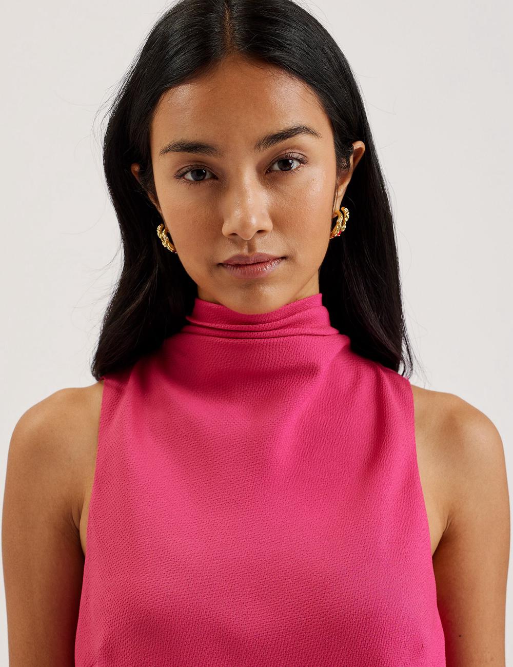 Chemisier Ted Baker ANINI - Textured High Neck Sleeveless Top Femme Fushia | Paris  85714-FPYH