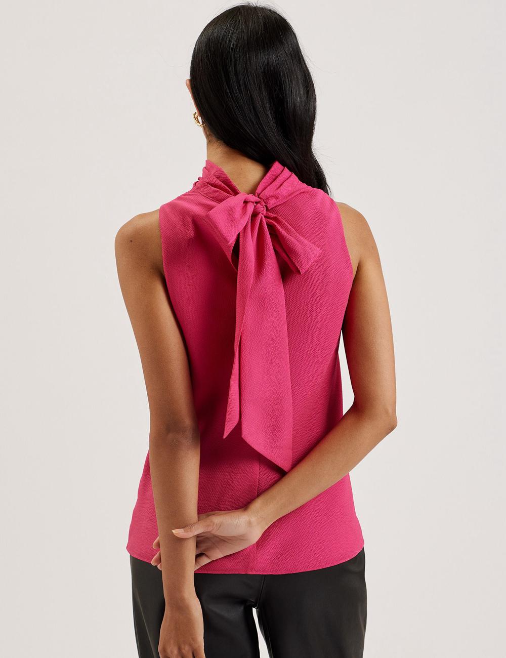 Chemisier Ted Baker ANINI - Textured High Neck Sleeveless Top Femme Fushia | Paris  85714-FPYH