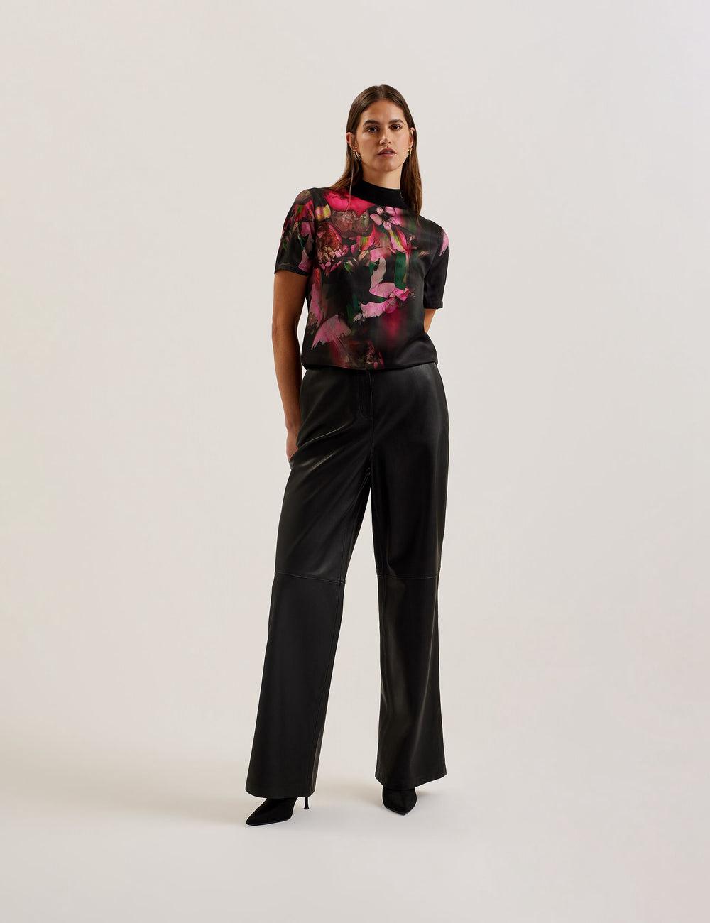 Chemisier Ted Baker ASTHAA - Floral Woven Front Short Sleeve Top Femme Noir | Paris  13568-NQOD