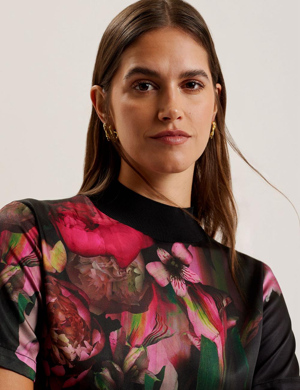 Chemisier Ted Baker ASTHAA - Floral Woven Front Short Sleeve Top Femme Noir | Paris  13568-NQOD