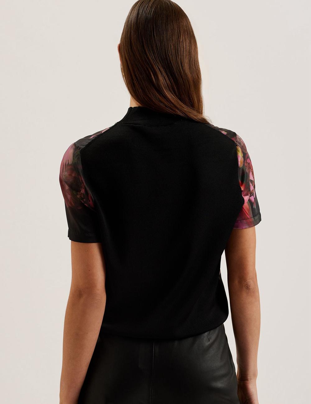 Chemisier Ted Baker ASTHAA - Floral Woven Front Short Sleeve Top Femme Noir | Paris  13568-NQOD