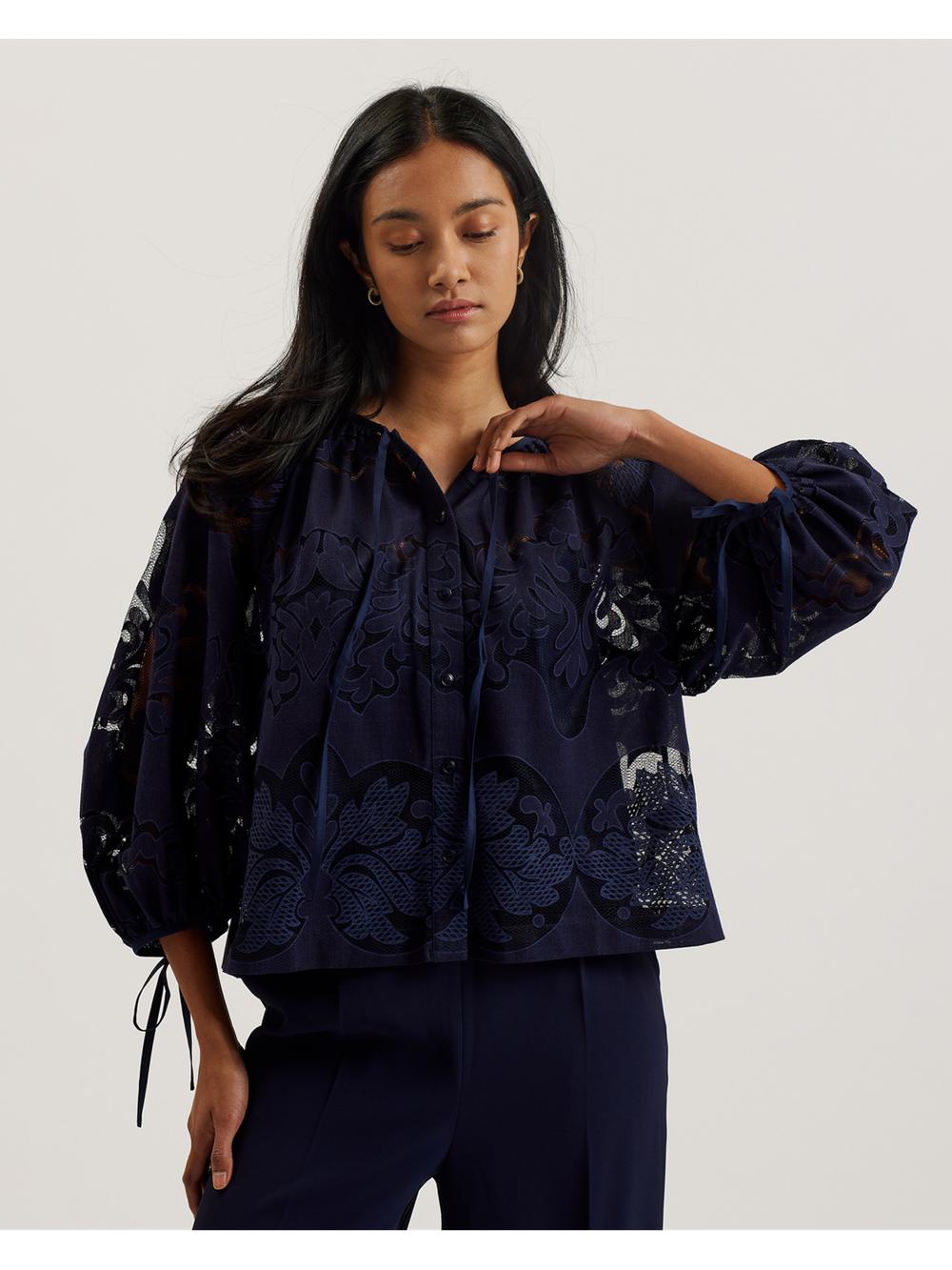 Chemisier Ted Baker BACINA - Lace 3/4 Balloon Sleeve Femme Bleu | Paris  43829-ZFEG