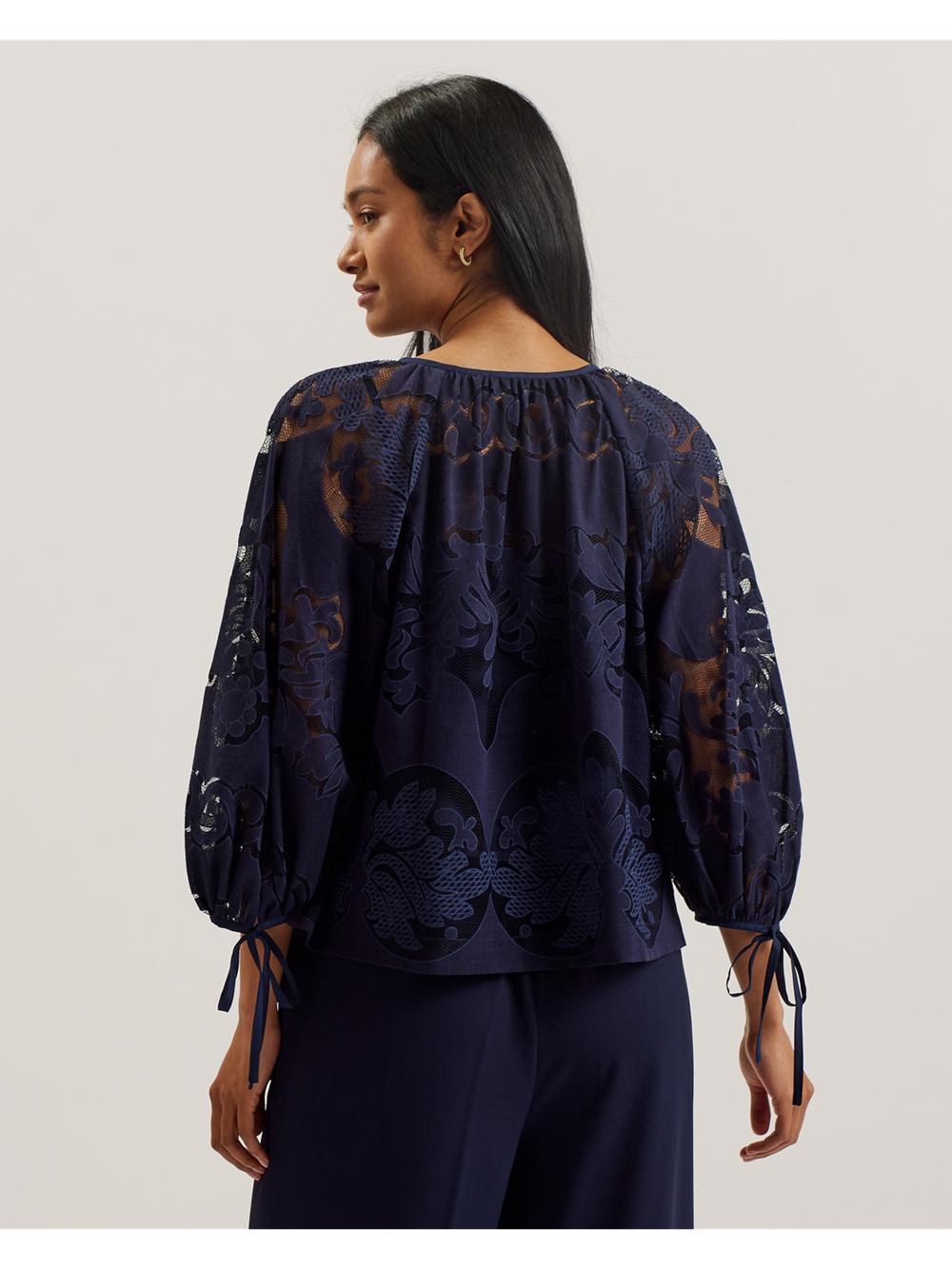 Chemisier Ted Baker BACINA - Lace 3/4 Balloon Sleeve Femme Bleu | Paris  43829-ZFEG