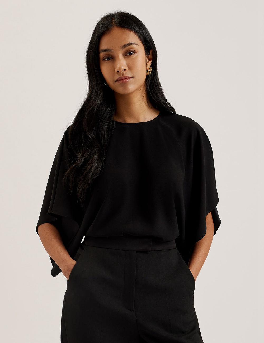 Chemisier Ted Baker CHERIKA - Batwing Short Sleeve Satin Femme Noir | Paris  60721-NURT