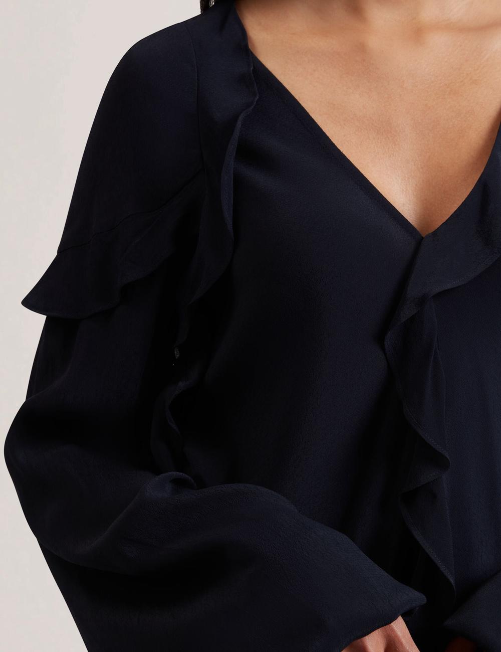 Chemisier Ted Baker KAYFA - Waterfall Ruffle Trim Long Sleeve Femme Bleu Marine | Paris  32698-RGKW