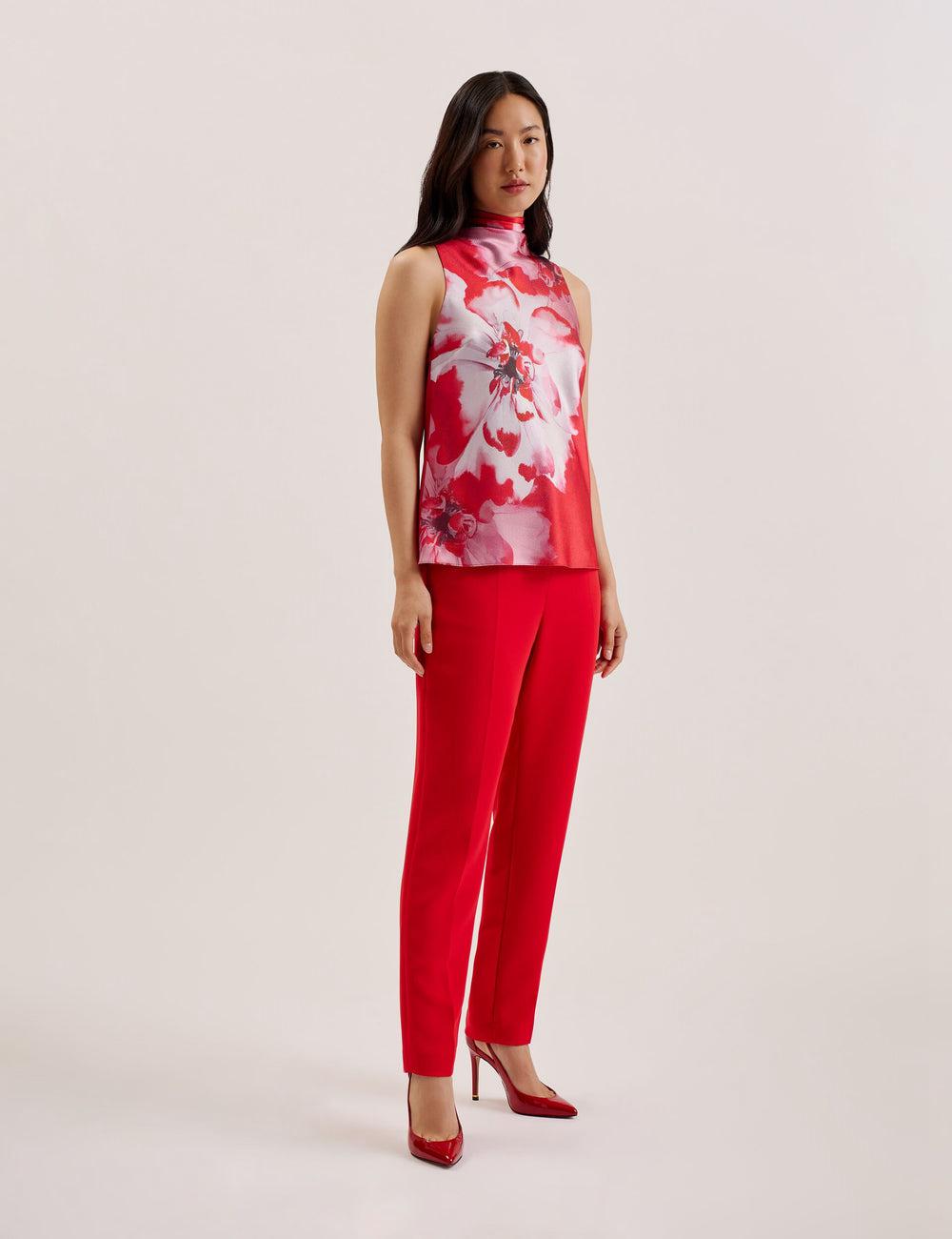 Chemisier Ted Baker KOHANA - Floral Satin High Neck Sleeveless Top Femme Rouge | Paris  95746-TBEO