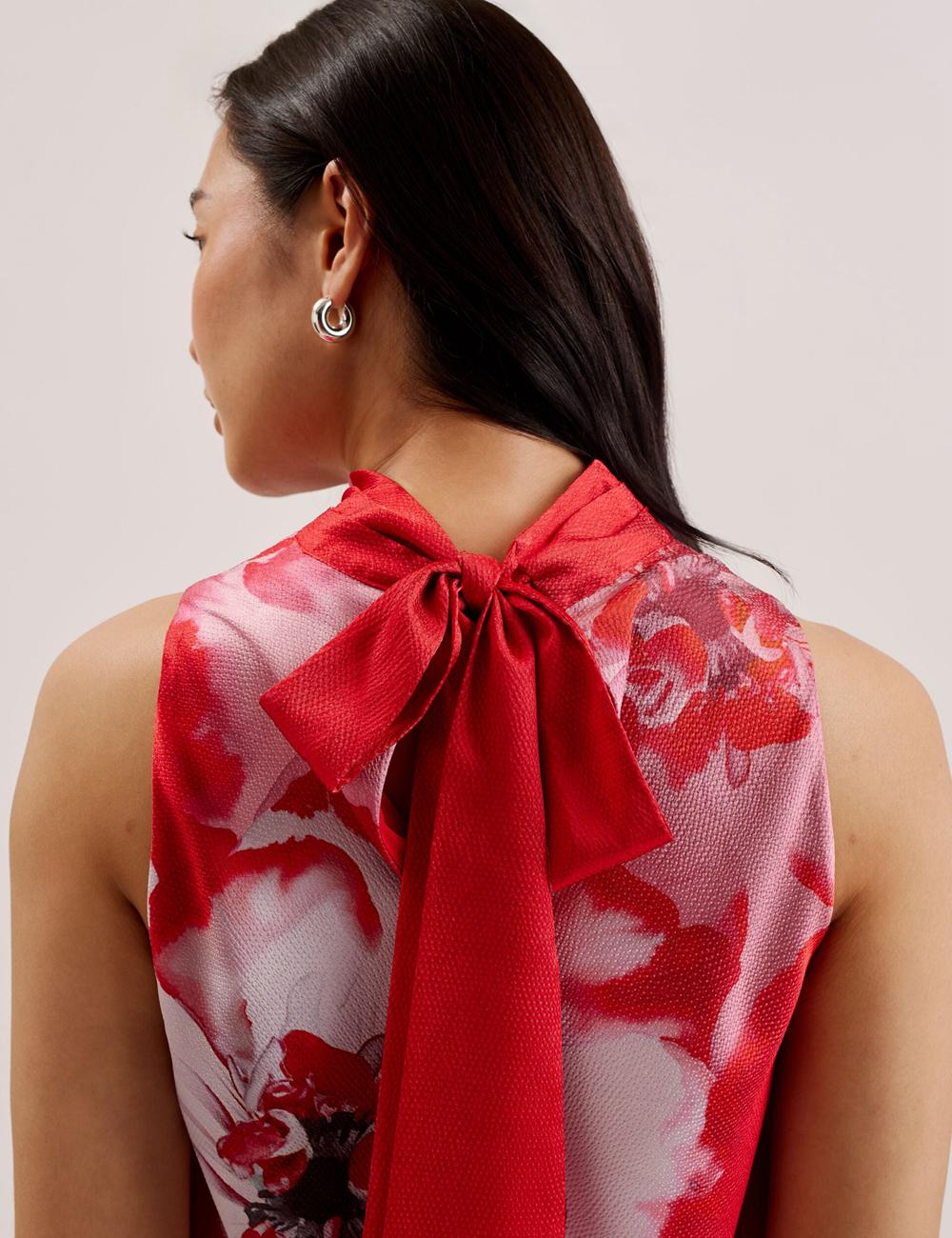 Chemisier Ted Baker KOHANA - Floral Satin High Neck Sleeveless Top Femme Rouge | Paris  95746-TBEO