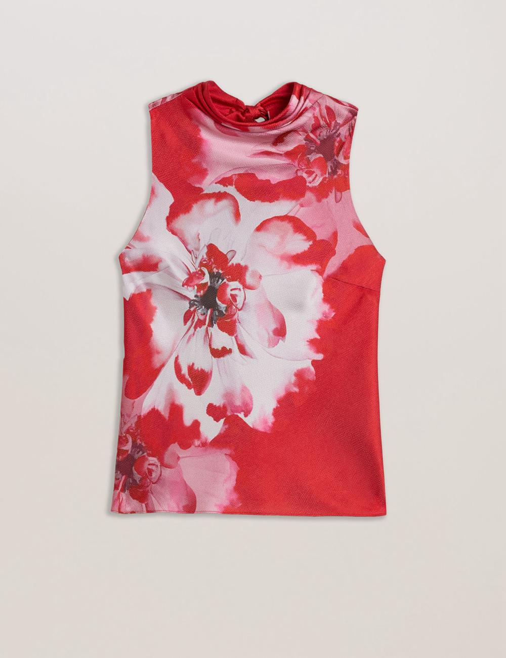 Chemisier Ted Baker KOHANA - Floral Satin High Neck Sleeveless Top Femme Rouge | Paris  95746-TBEO
