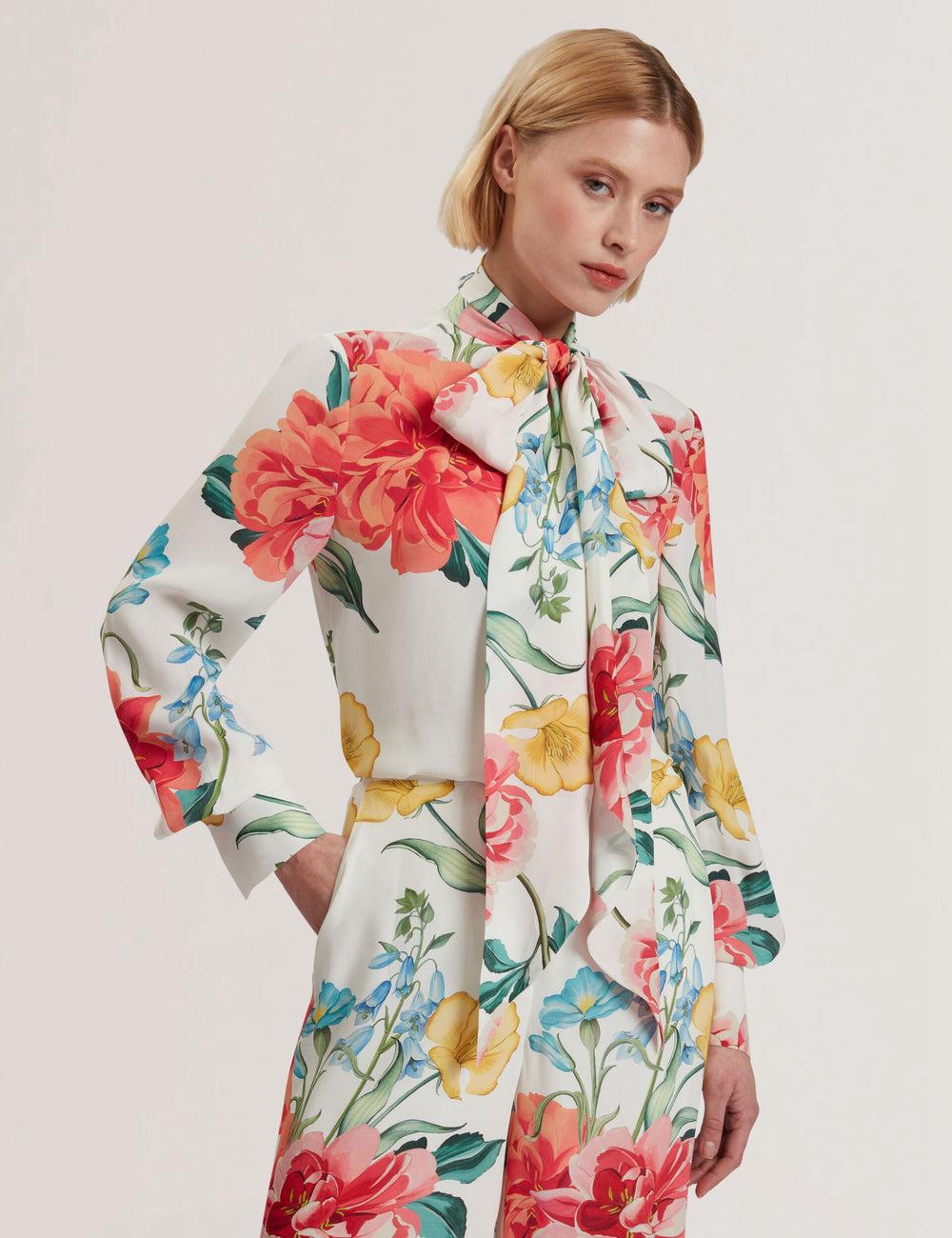 Chemisier Ted Baker LUUSILE - Floral Print Neck Long Sleeve Femme Blanche | Paris  47368-ZXHQ