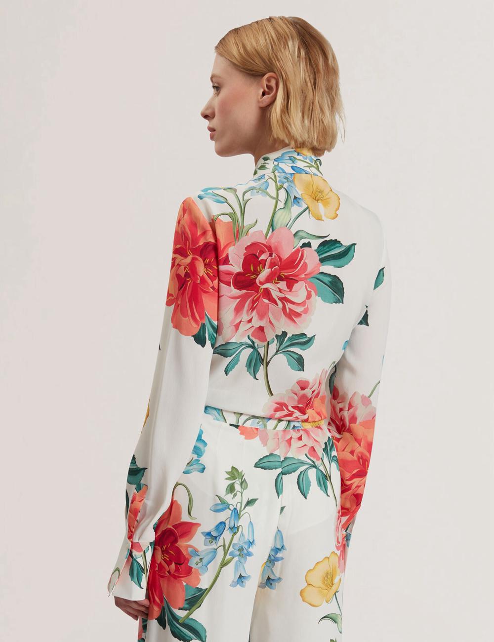 Chemisier Ted Baker LUUSILE - Floral Print Neck Long Sleeve Femme Blanche | Paris  47368-ZXHQ