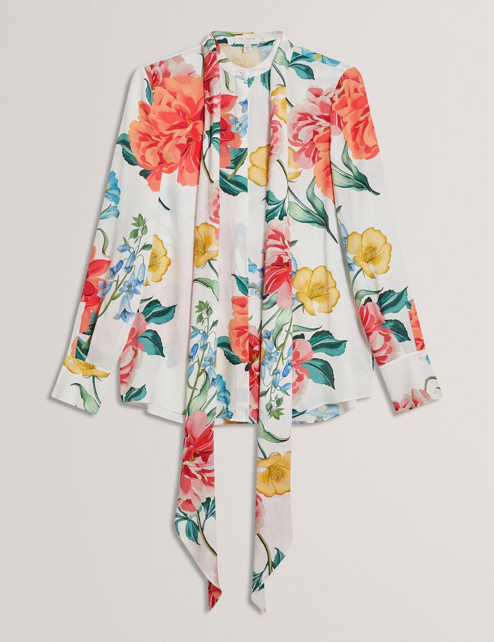 Chemisier Ted Baker LUUSILE - Floral Print Neck Long Sleeve Femme Blanche | Paris  47368-ZXHQ