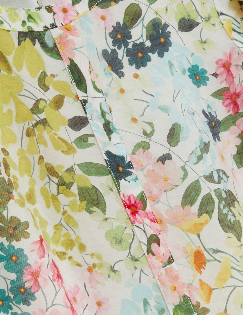 Chemisier Ted Baker MICHA - Floral Binding Detail Puffed Sleeve Femme Ivory | Paris  60825-PNWI