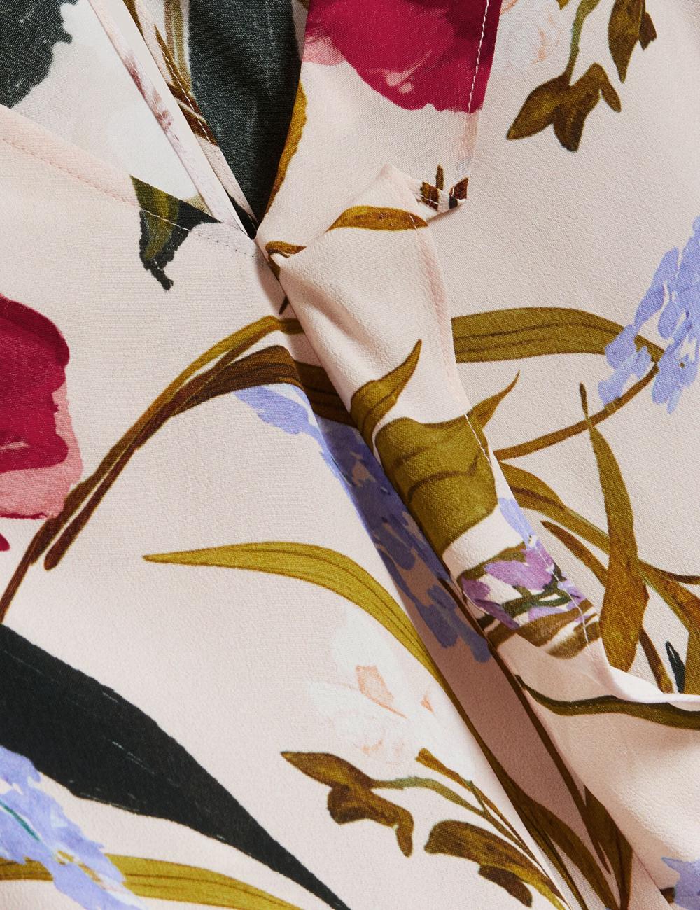 Chemisier Ted Baker MINASA - Floral Print Frill Trim Long Sleeve Femme Rose | Paris  48726-TJZM
