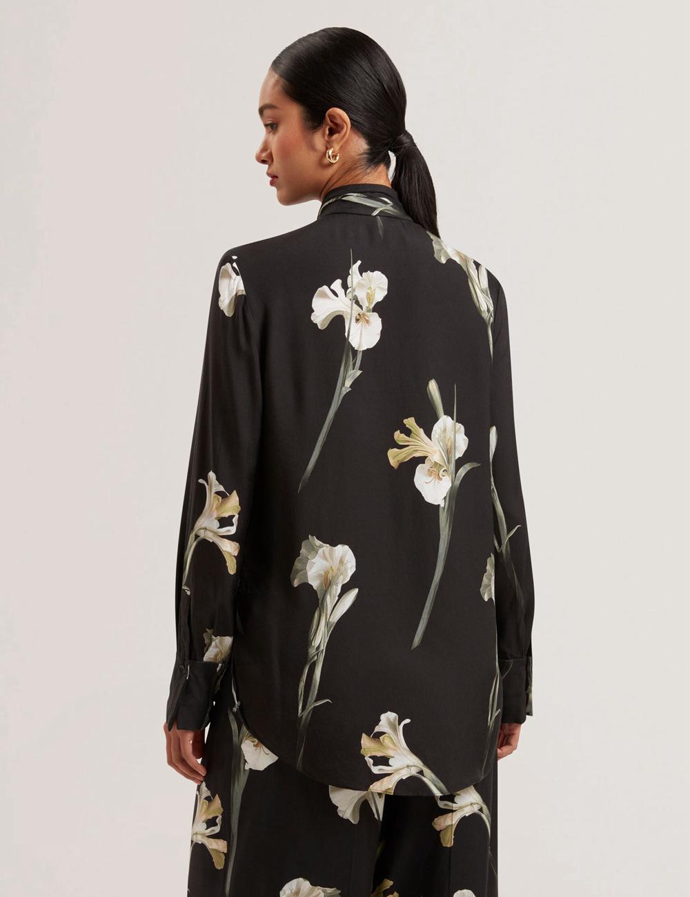Chemisier Ted Baker ZAKIIER - Neck Floral Print Long Sleeve Femme Noir | Paris  35094-GHQY