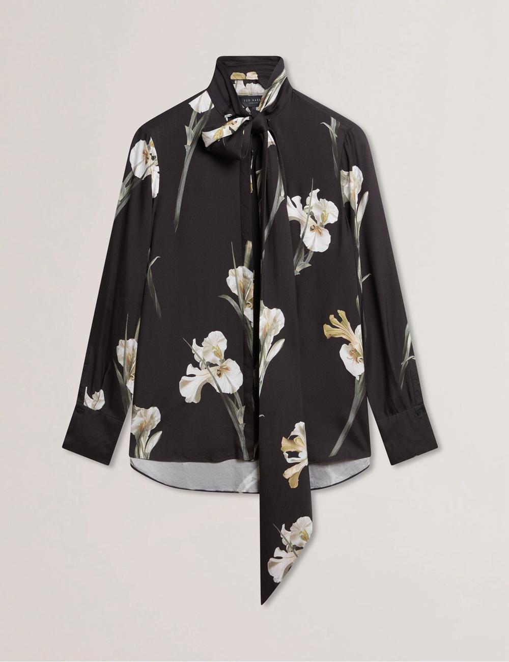 Chemisier Ted Baker ZAKIIER - Neck Floral Print Long Sleeve Femme Noir | Paris  35094-GHQY