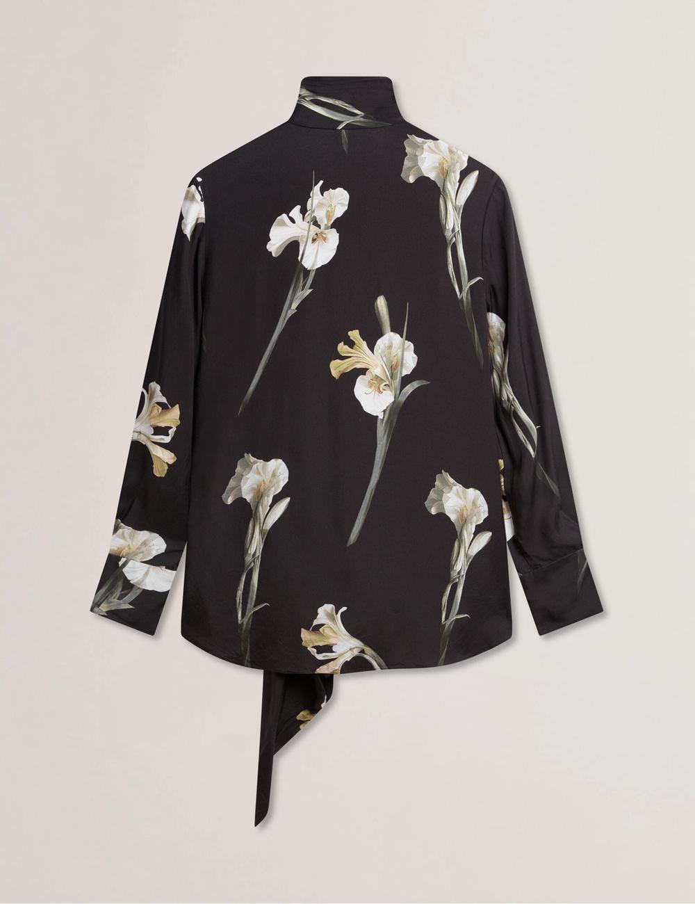 Chemisier Ted Baker ZAKIIER - Neck Floral Print Long Sleeve Femme Noir | Paris  35094-GHQY