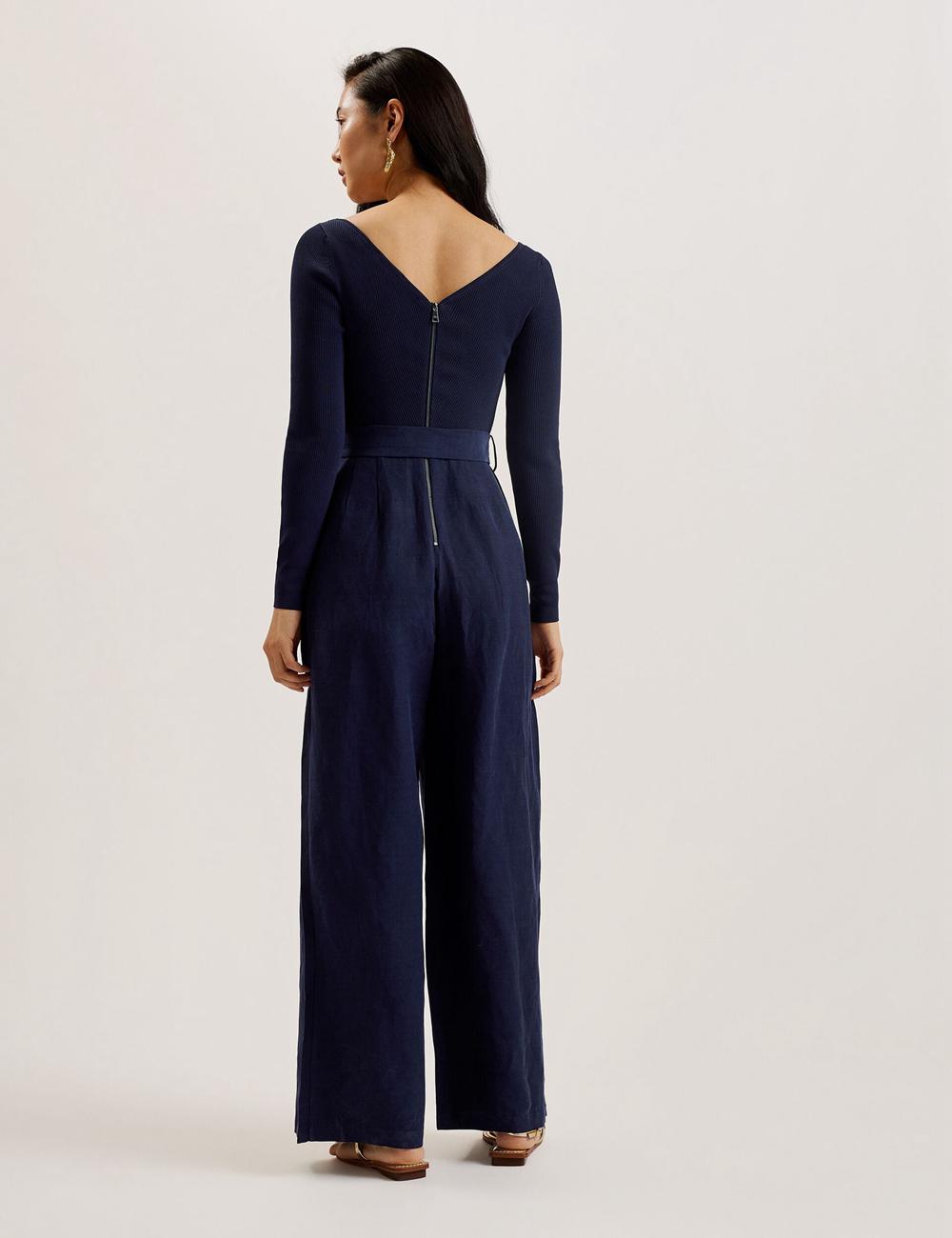 Combinaison Ted Baker AGATEA - Off Shoulder Belted Wide Leg Femme Bleu Marine | Paris  41653-OAZD