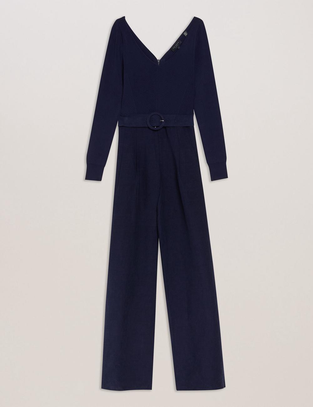 Combinaison Ted Baker AGATEA - Off Shoulder Belted Wide Leg Femme Bleu Marine | Paris  41653-OAZD