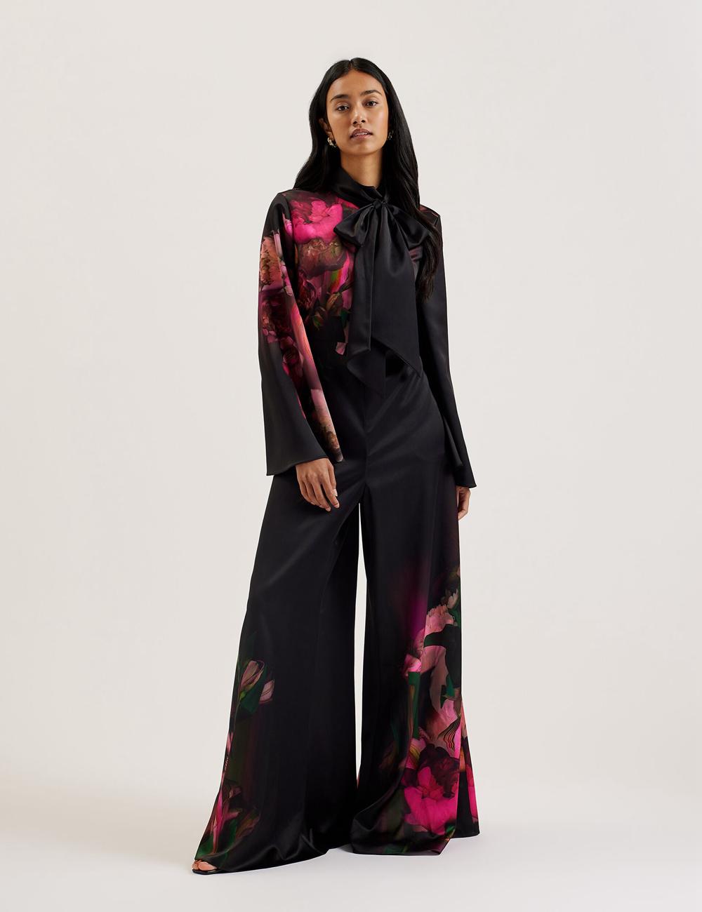 Combinaison Ted Baker LOUSIOS - Printed Neck Wide Leg Femme Noir | Paris  49615-KDQN
