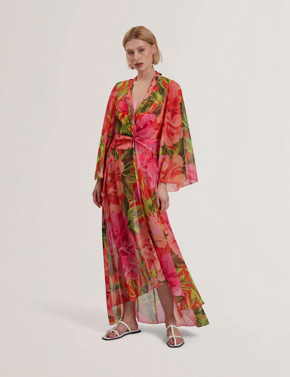 Cover Ups Ted Baker DDARCIS - Floral Twisted Waist Maxi Beach Femme Corail | Paris  34567-DYKN