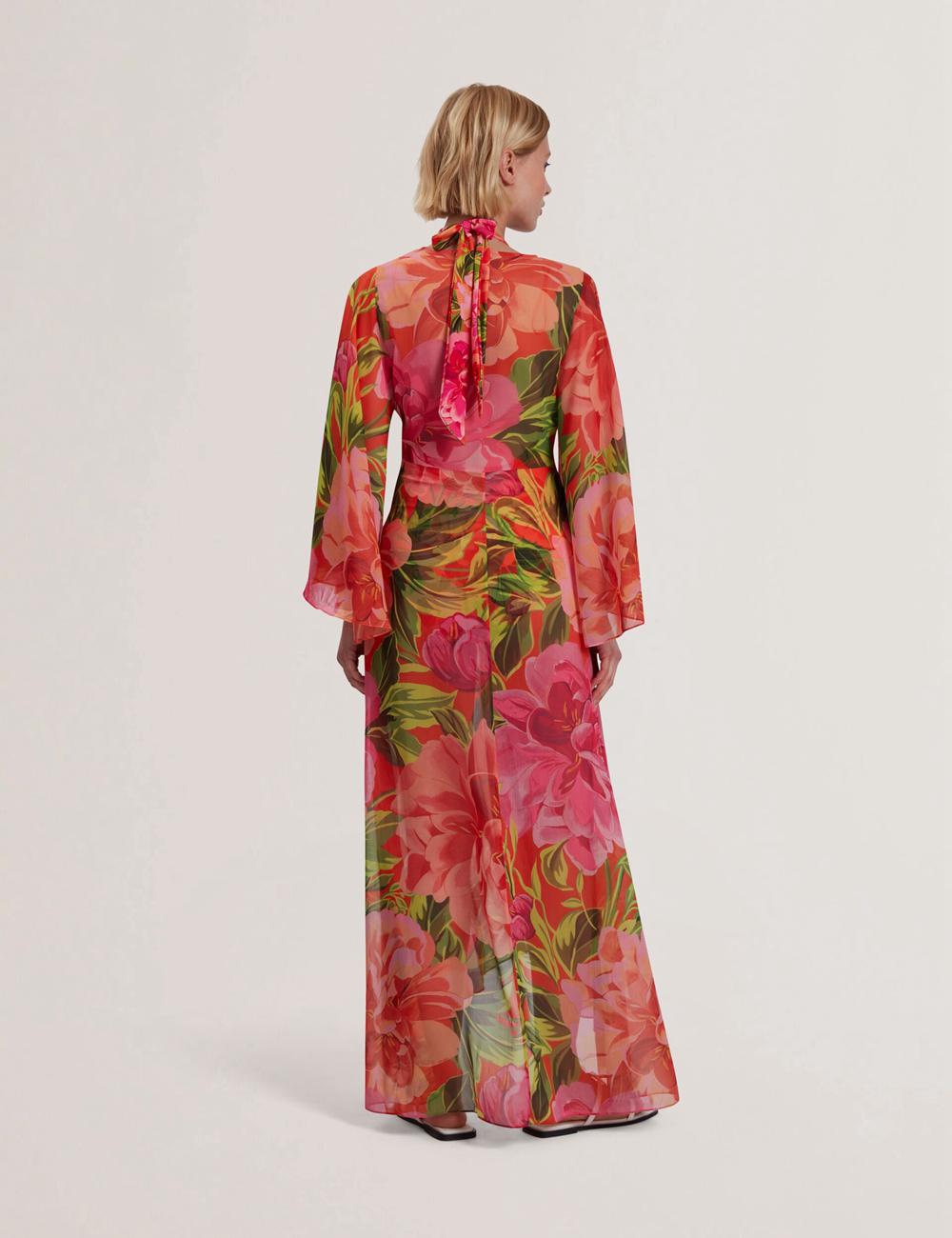 Cover Ups Ted Baker DDARCIS - Floral Twisted Waist Maxi Beach Femme Corail | Paris  34567-DYKN