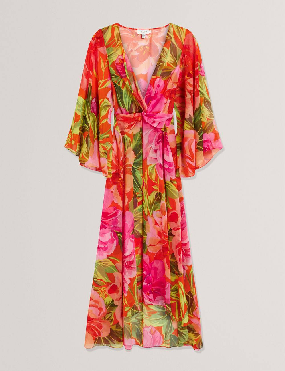 Cover Ups Ted Baker DDARCIS - Floral Twisted Waist Maxi Beach Femme Corail | Paris  34567-DYKN