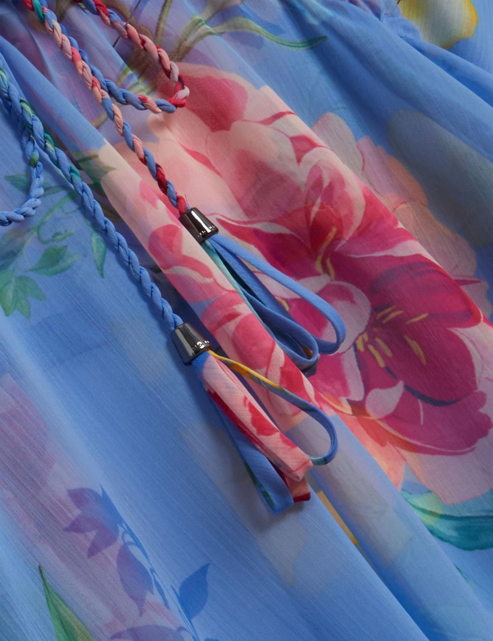Cover Ups Ted Baker LARJA - Floral Print Chiffon Mini Beach Kaftan Femme Bleu | Paris  97163-AOBI