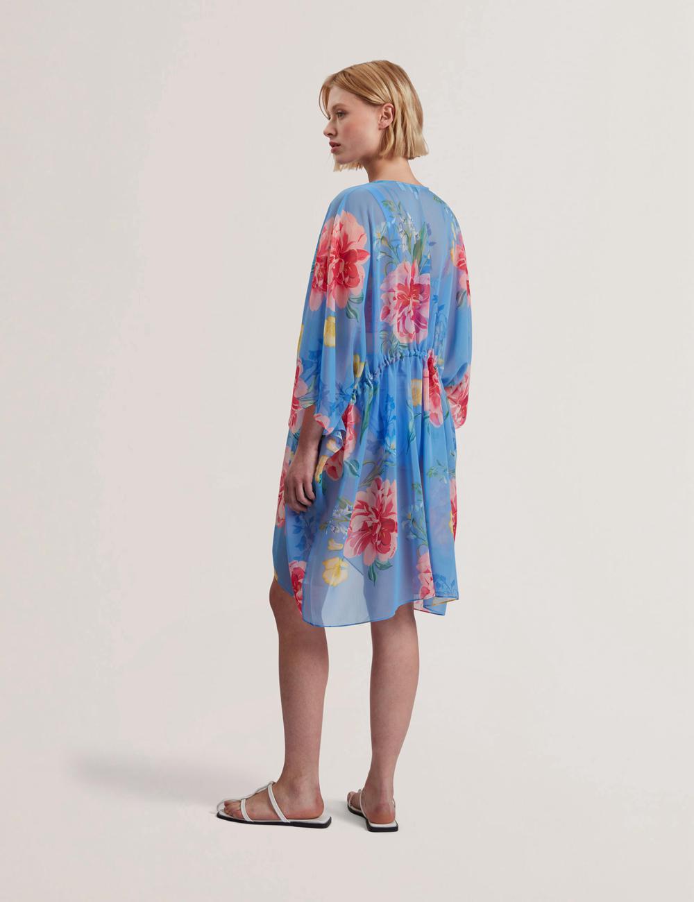 Cover Ups Ted Baker LARJA - Floral Print Chiffon Mini Beach Kaftan Femme Bleu | Paris  97163-AOBI