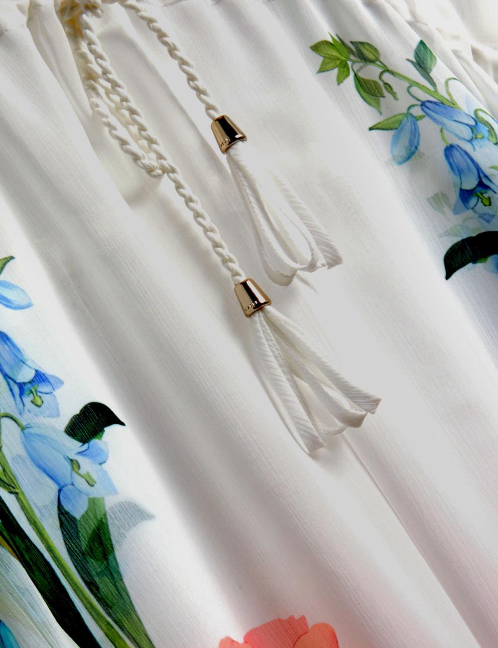 Cover Ups Ted Baker LUUSAA - Floral V-Neck Maxi Kaftan Beach Dress Femme Blanche | Paris  18032-GCQM
