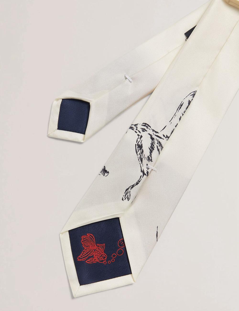 Cravates Ted Baker BENHALL - Seagull Graphic Silk Homme Ecru | Paris  61023-ASLT