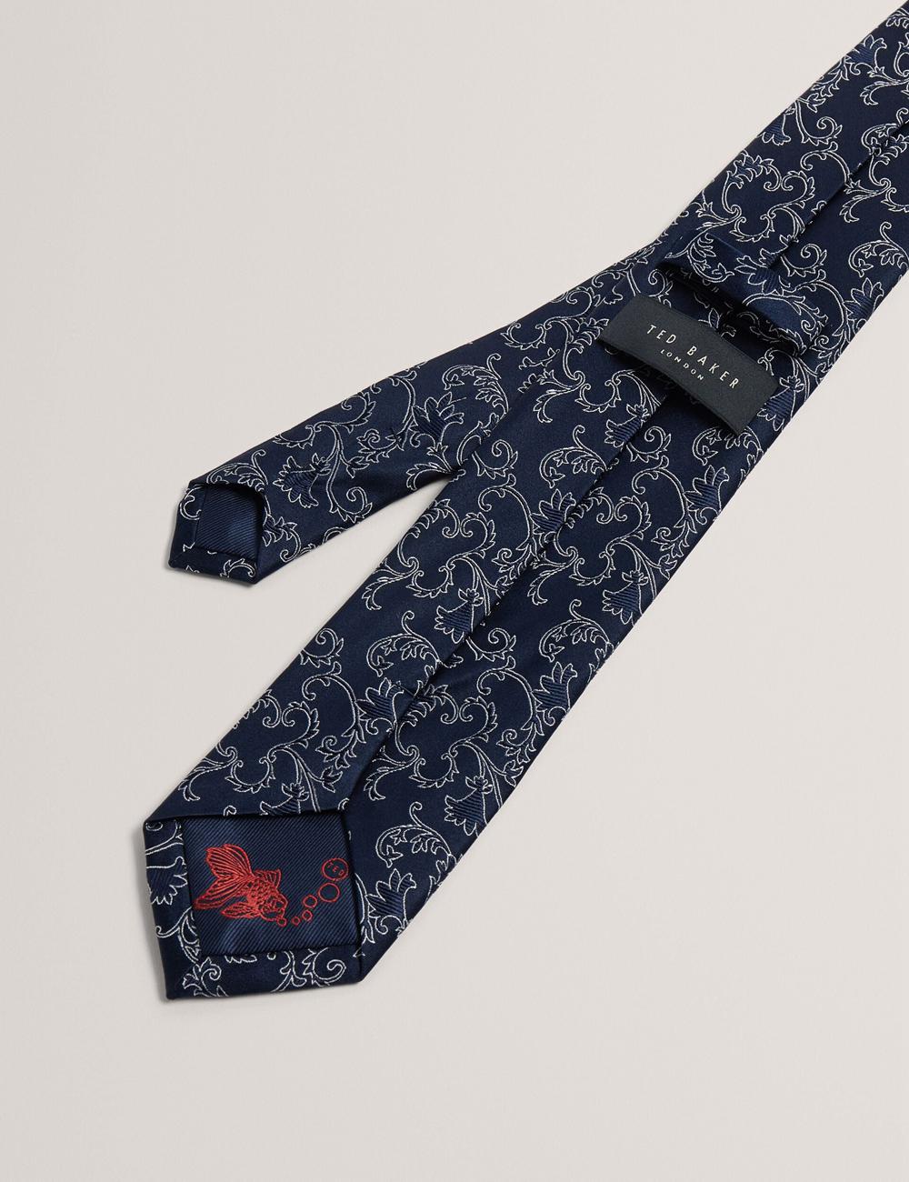 Cravates Ted Baker BIONDIS - Baroque Floral Print Silk Homme Bleu Marine | Paris  79824-INPK