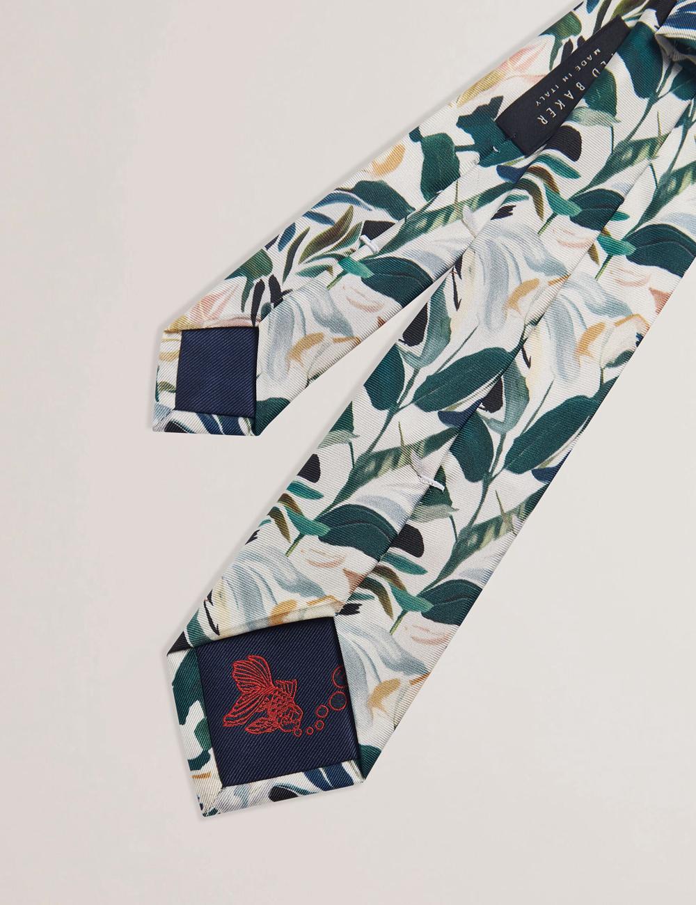 Cravates Ted Baker BOYTONN - Painted Floral Print Silk Homme Ecru | Paris  93018-GFEQ