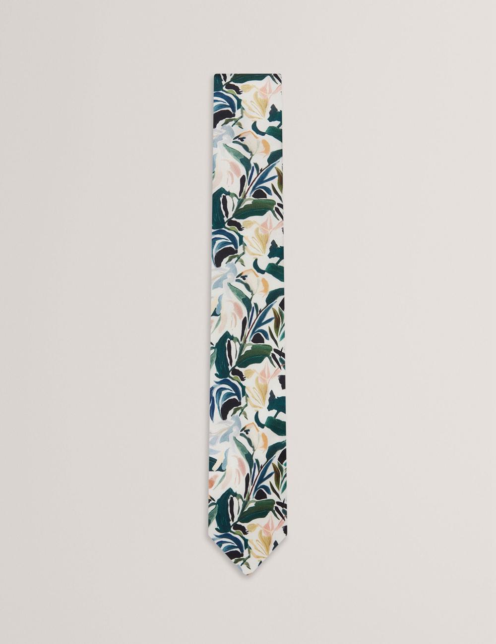 Cravates Ted Baker BOYTONN - Painted Floral Print Silk Homme Ecru | Paris  93018-GFEQ