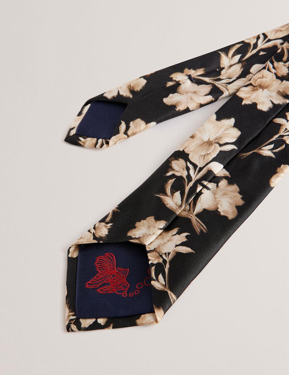 Cravates Ted Baker GOULDE - Two Tone Floral Print Silk Homme Noir | Paris  85063-VHPB