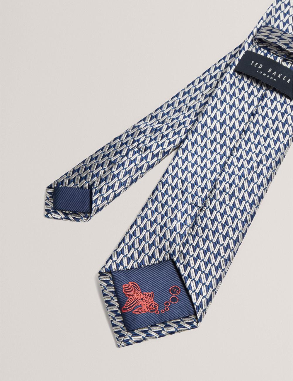 Cravates Ted Baker MILAK - Geometric Pattern Silk Homme Bleu Marine | Paris  91426-ZKJN